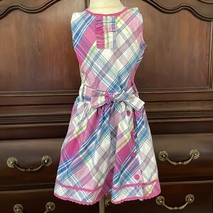 American Girl Plaid Dress Size 6 Pink Blue Preppy Spring Summer Belted